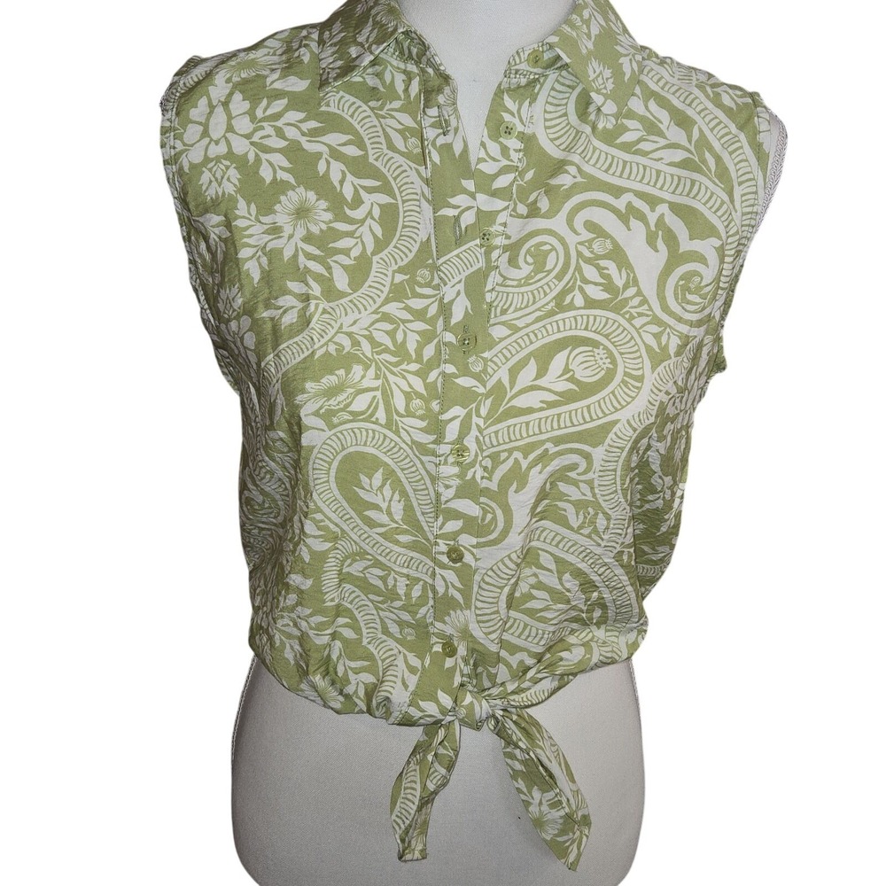 Joie Green Paisley Sleeveless Tie Front Top XS Sold Anthropologie & TJ‎ MAX